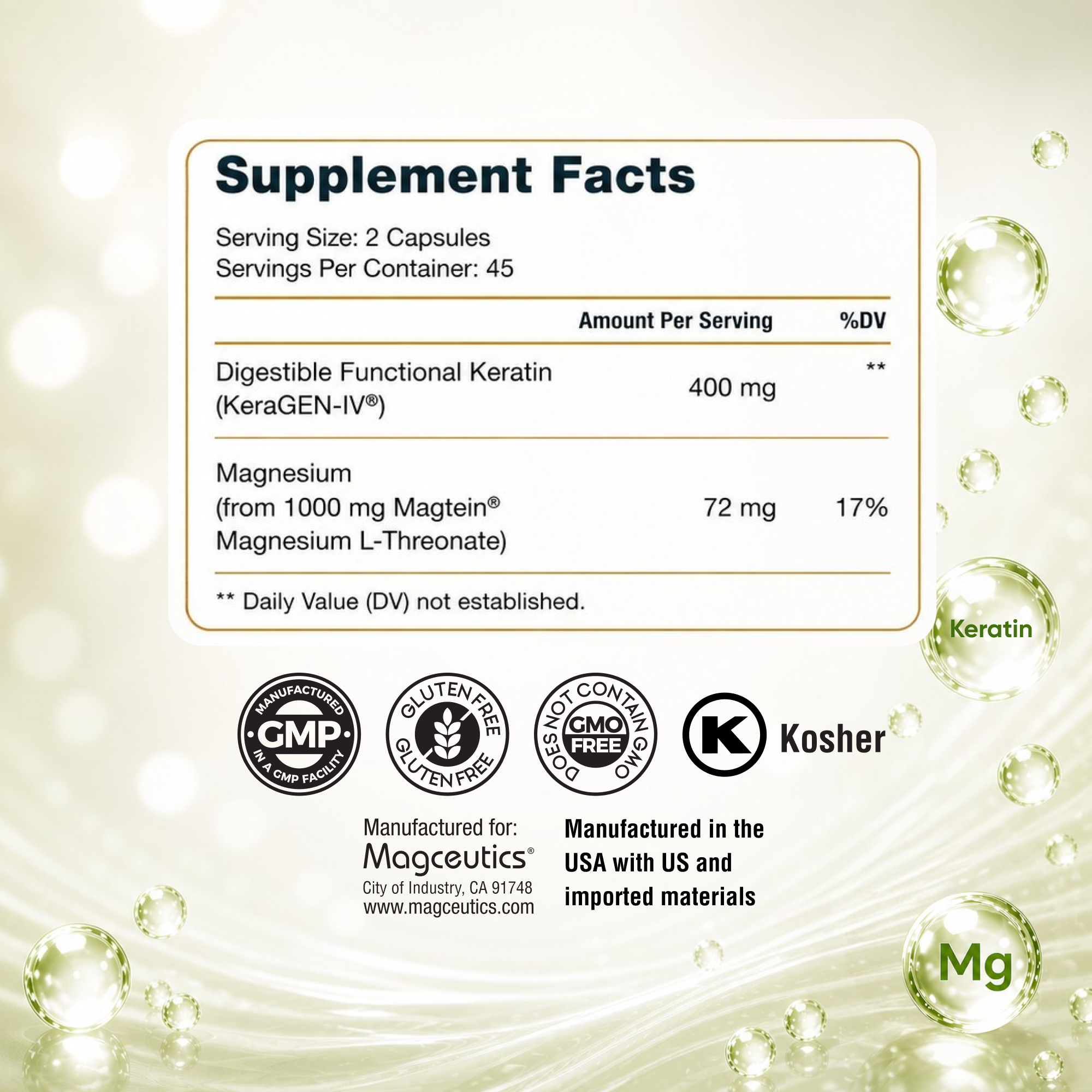 KeraMag – Keratin (KeraGEN-IV) & Magtein Magnesium L-Threonate - MAGCEUTICS