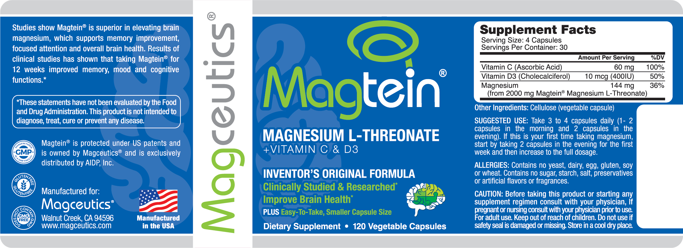 Magtein - Magnesium L-Threonate 120ct - MAGCEUTICS