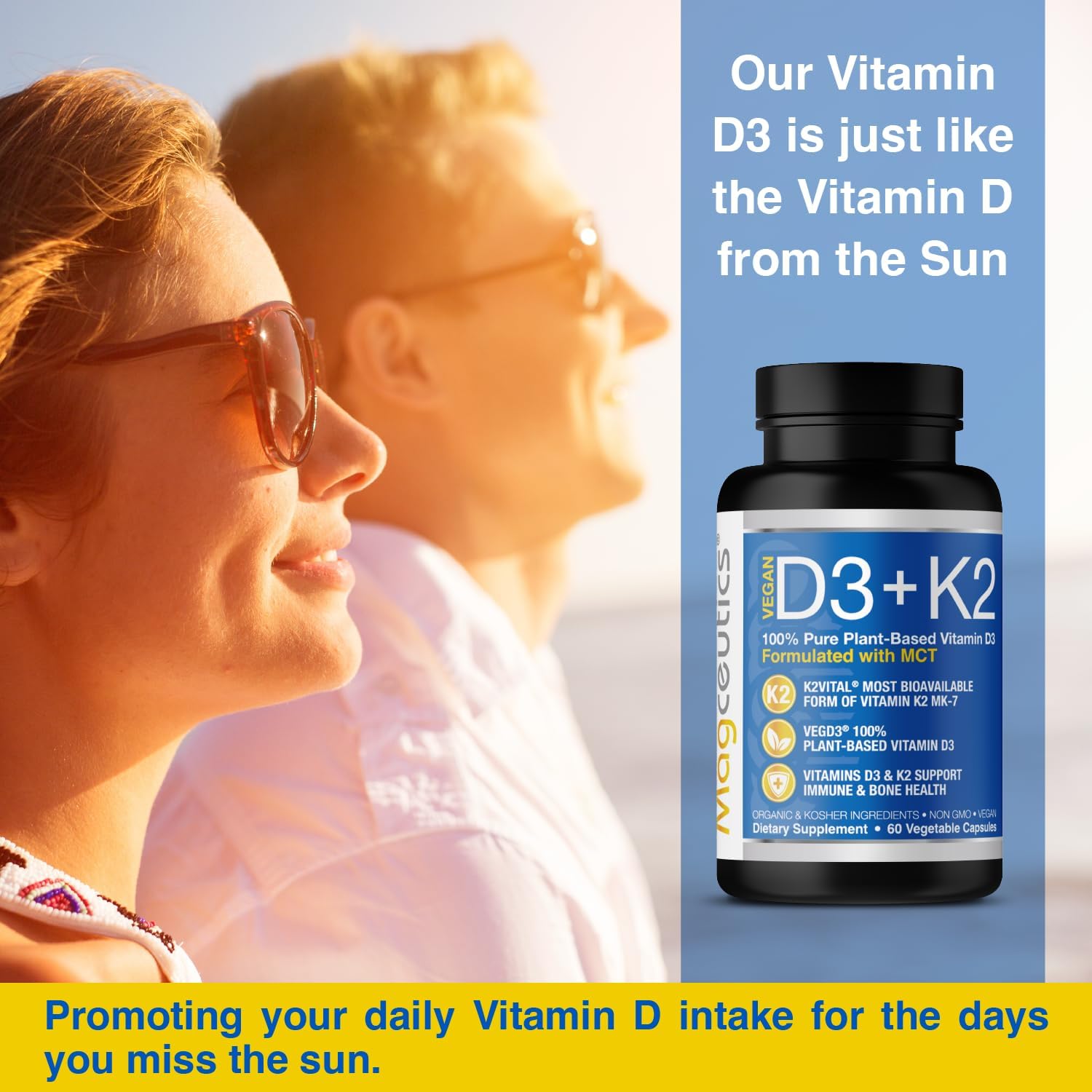 Vegan Vitamin D3 + K2 - 60 Capsules - MAGCEUTICS
