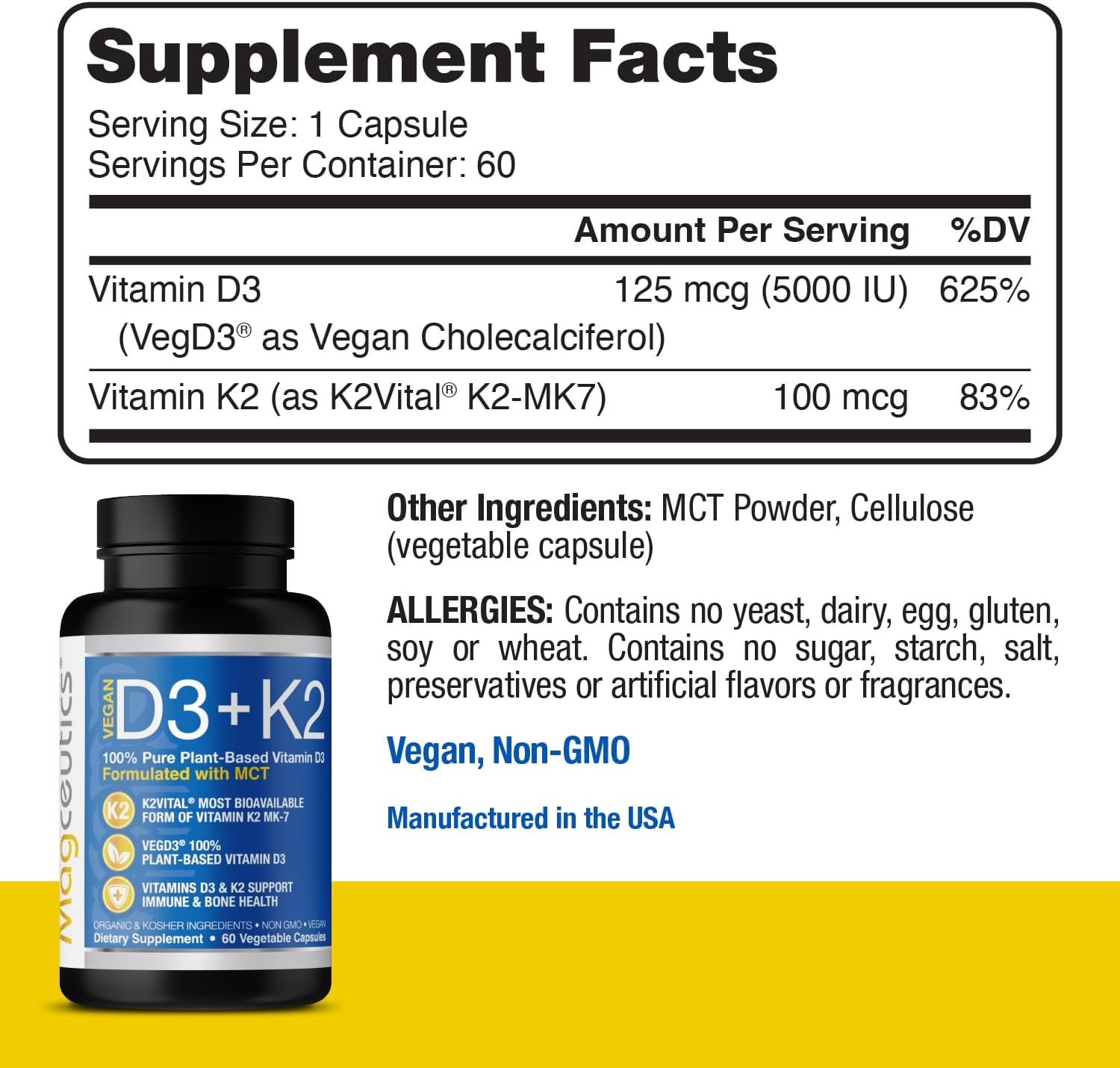Vegan Vitamin D3 + K2 - 60 Capsules - MAGCEUTICS