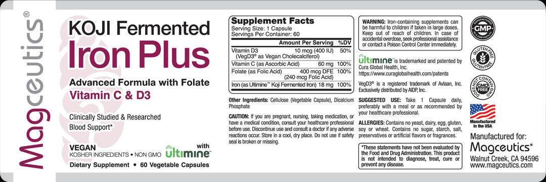 Buy Koji Fermented Iron Plus with Folate, Vitamin C &amp; D – MAGCEUTICS