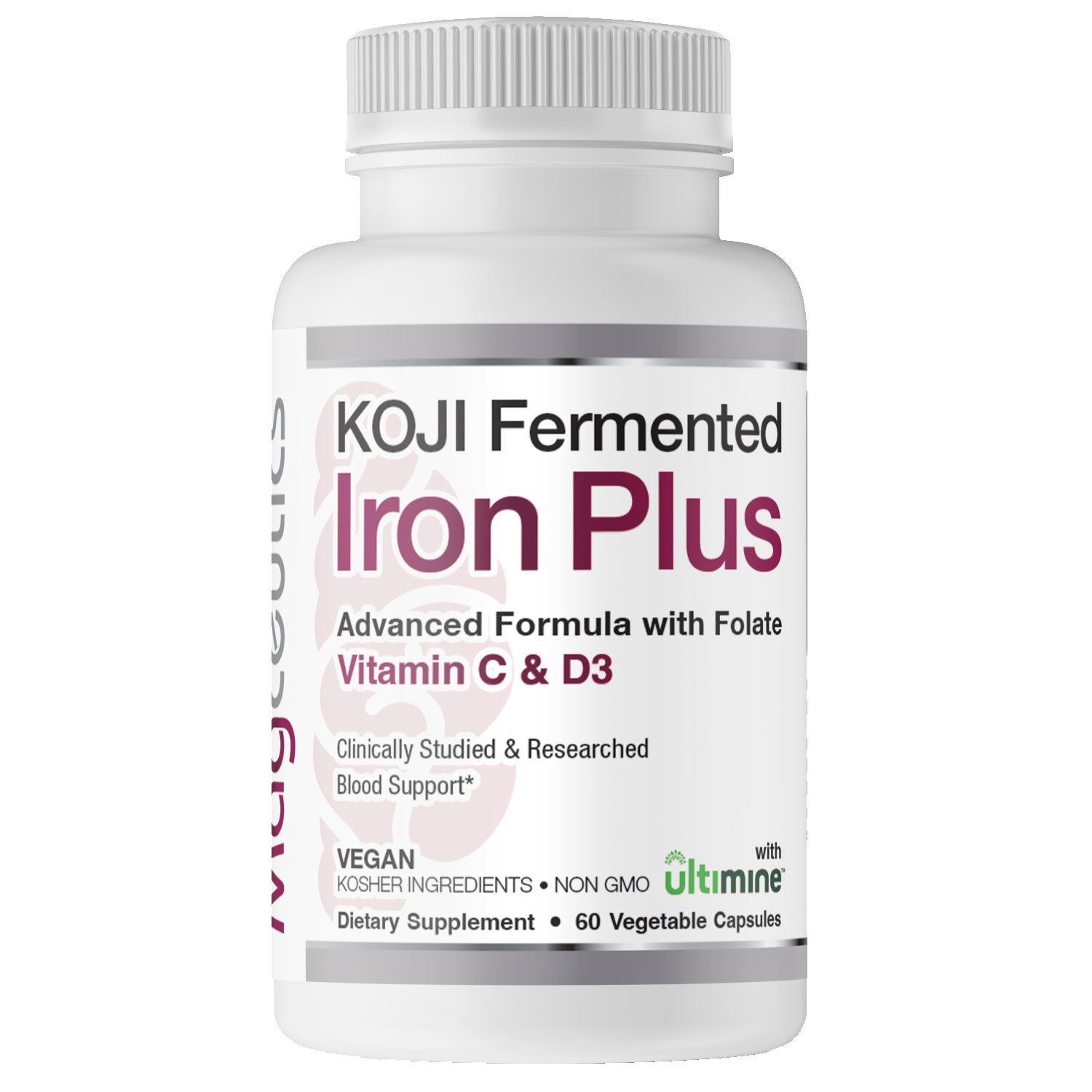 Koji Fermented Iron Plus - Advanced Formula with Folate, Vitamin C & D3 - 60 Capsules - MAGCEUTICS