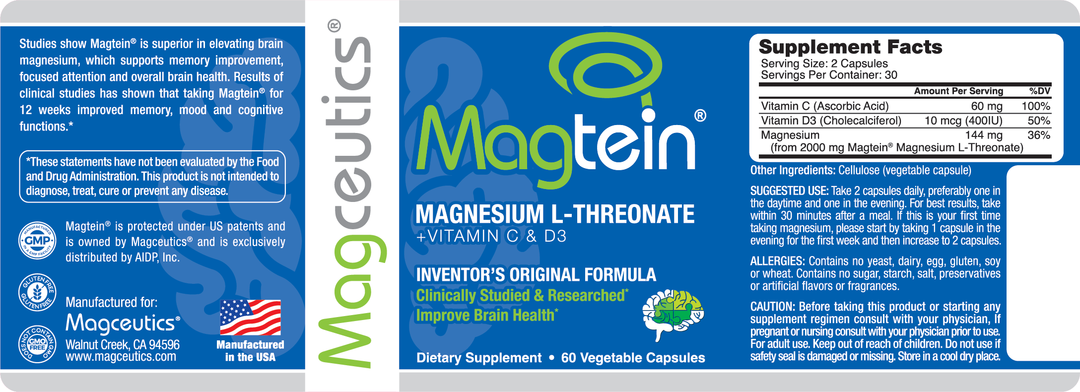 Magtein - Magnesium L-Threonate 60ct - MAGCEUTICS